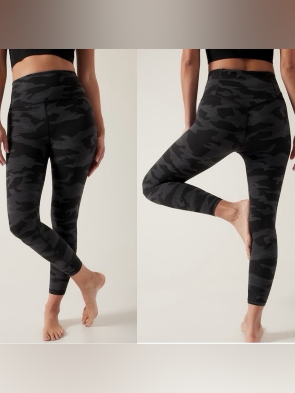 Athleta Leggings Womens XS Black Camo Elation 7/8 Tight Yoga Pants Gym Athletic